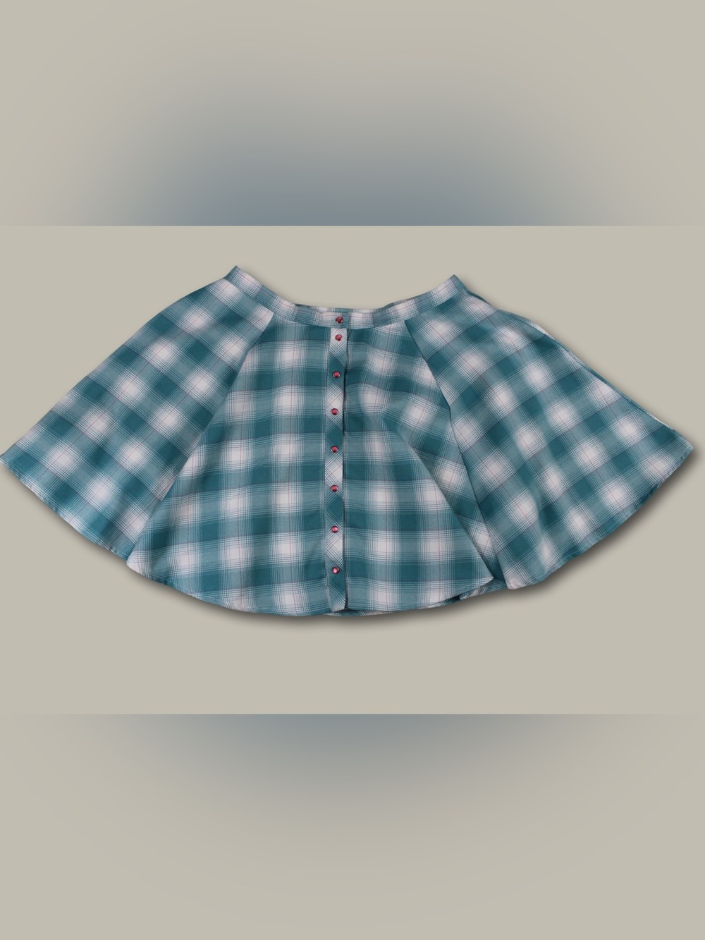 Dixxon Fria Circle Skirt M Teal Plaid Snap Skater